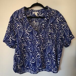 H&M Leaf Print Button Down Shirt - Blue and White